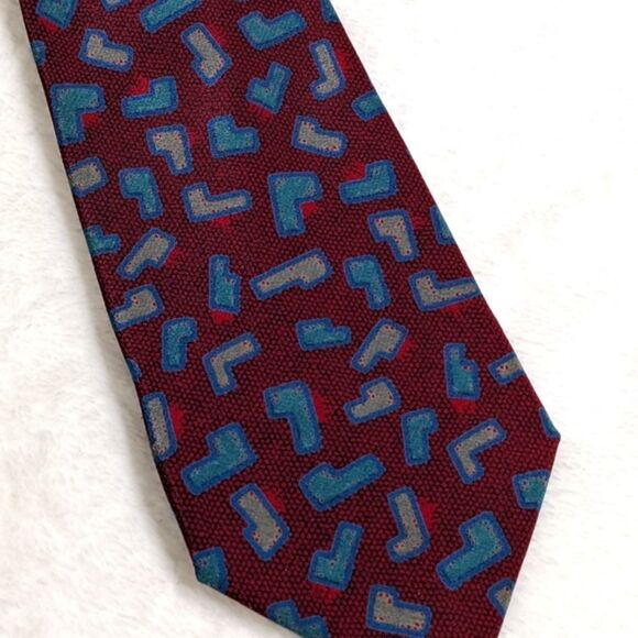 Men's Vintage 100% Silk Tie Made in Italy - Abstract Block Motif - Picture 3 of 14